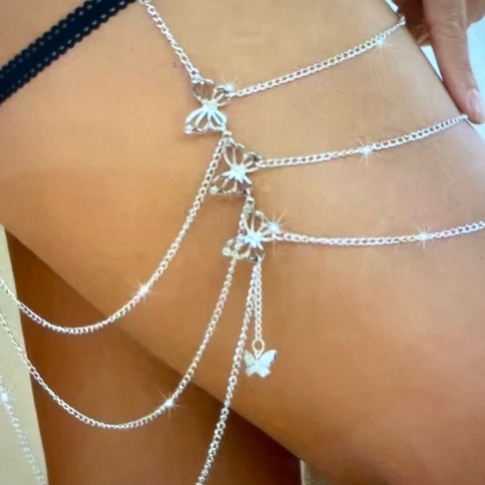 Brand New!  Sexy Rhinestone Butterfly Garter Leg Chains!